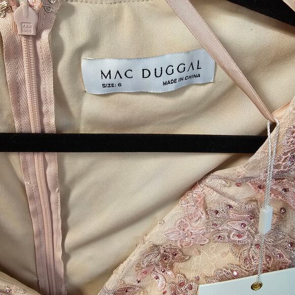 Mac Duggal 70224 Rose Pink Floral Applique Long Sleeve Gown Dress Mesh Size 6 - Picture 11 of 11